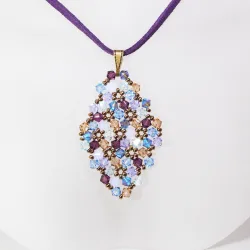 Pendant 40cm - Shea Rhombus M-Purple Suedine - Pendant 40cm - Laiton bronze